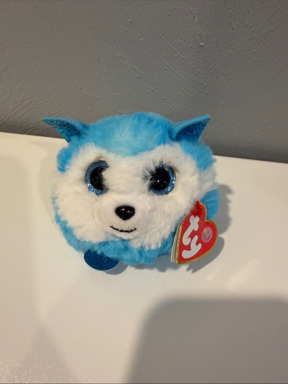Ty puffies Prince Blue and White Round Plush Husky